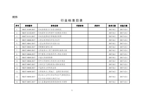 行业标准汇总表
