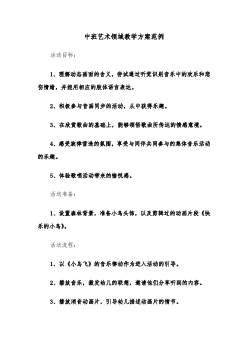 中班艺术领域教学方案范例（五篇）