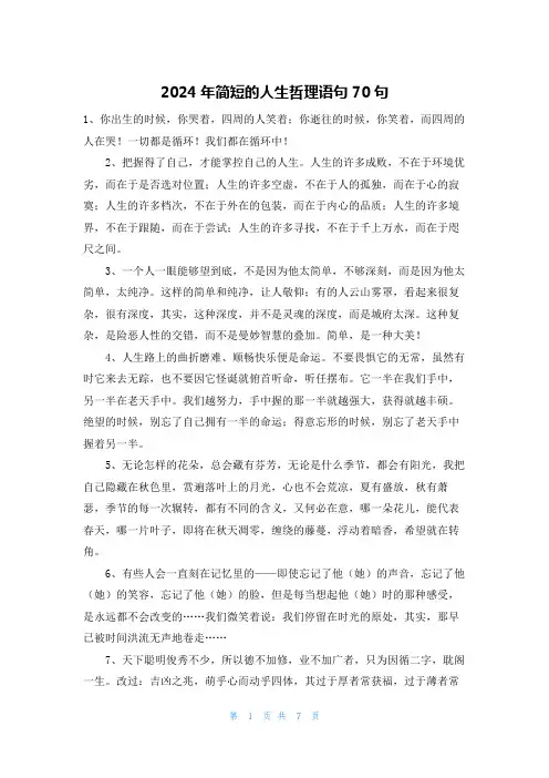 2024年简短的人生哲理语句70句