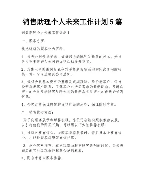 销售助理个人未来工作计划5篇