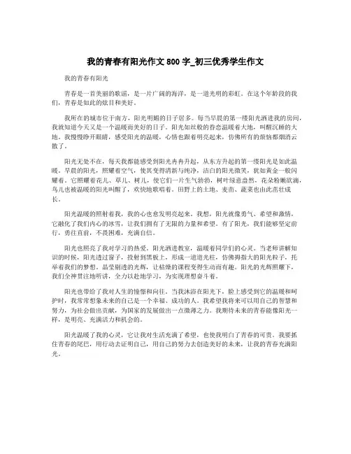我的青春有阳光作文800字_初三优秀学生作文
