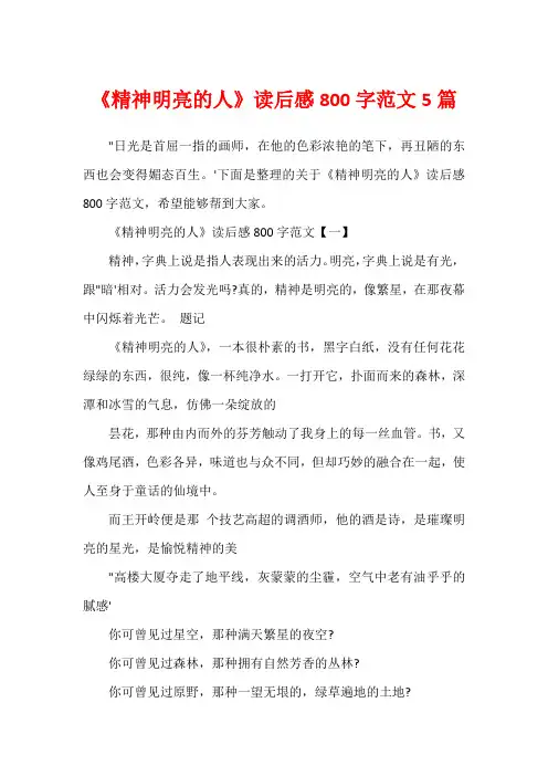 《精神明亮的人》读后感800字范文5篇1