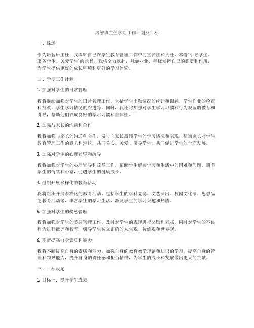 培智班主任学期工作计划及目标