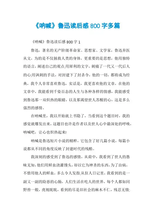 《呐喊》鲁迅读后感800字多篇