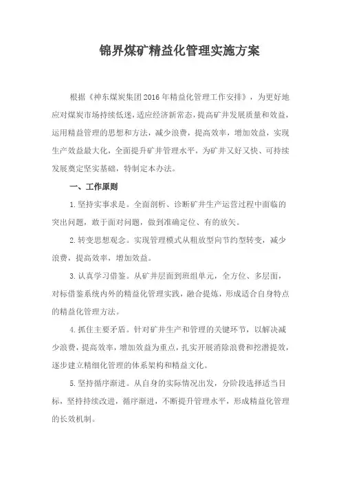 神东煤炭集团2016锦界煤矿精益化管理实施方案