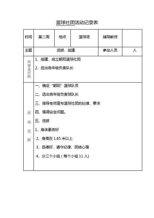 篮球社团活动设计记录