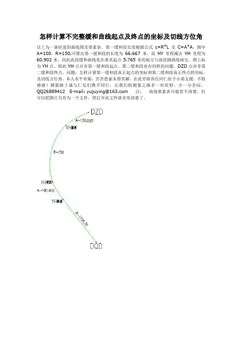 不完整缓和曲线起点及终点的坐标及切线方位角计算方法