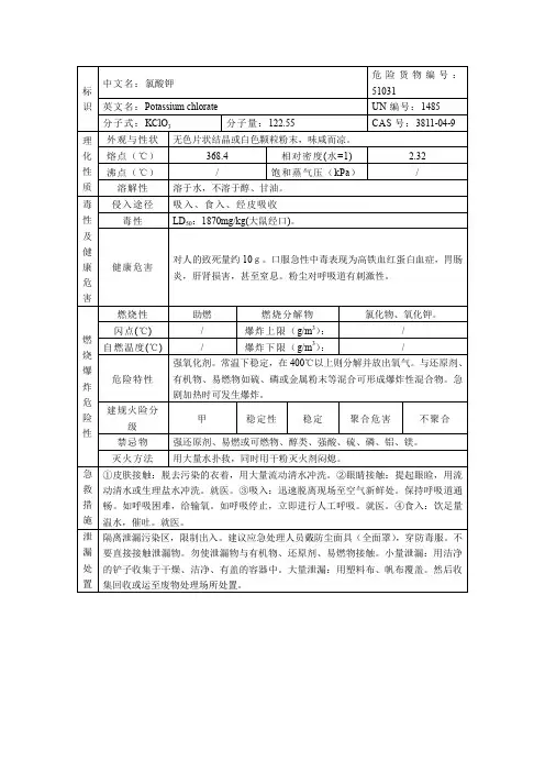 氯酸钾的理化性质及危险特性表