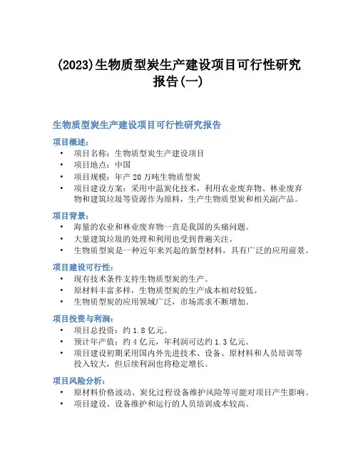 (2023)生物质型炭生产建设项目可行性研究报告(一)