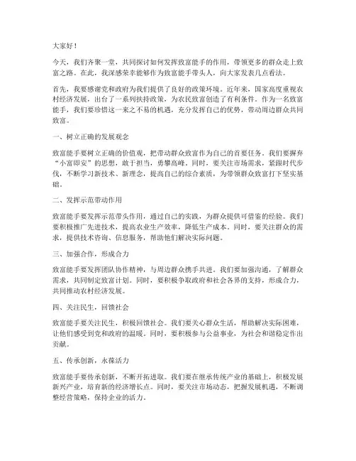 致富能手带头人发言稿范文