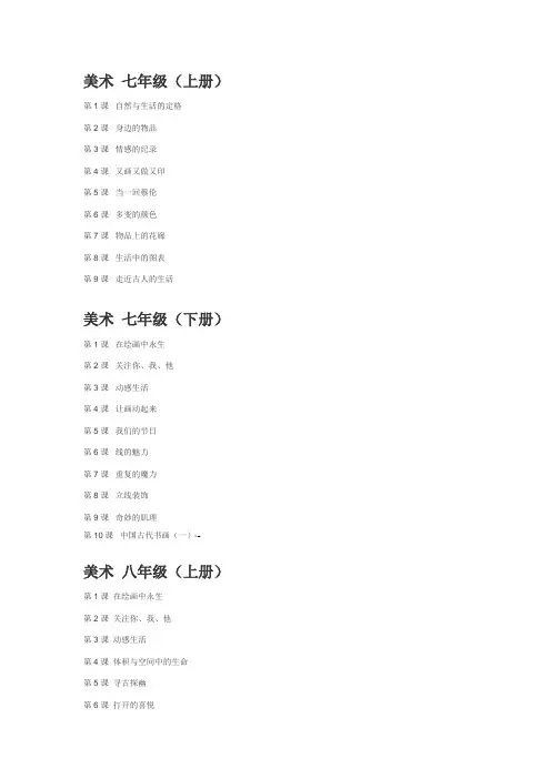苏少版初中美术教材目录