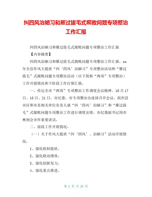 纠四风治陋习和雁过拔毛式腐败问题专项整治工作汇报【共10页】