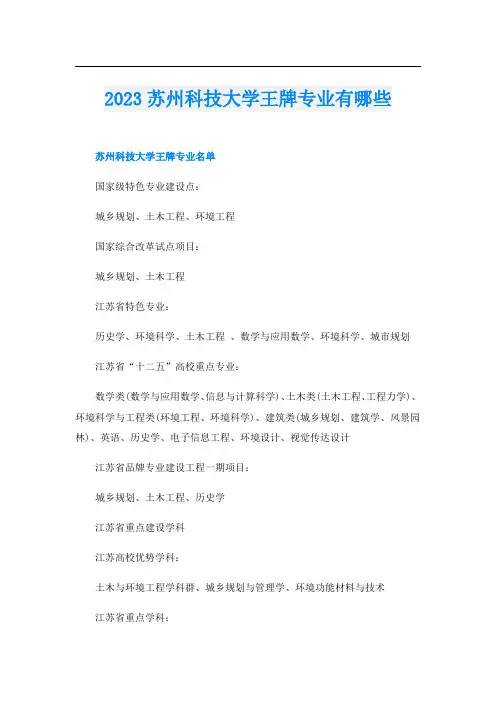 2023苏州科技大学王牌专业有哪些