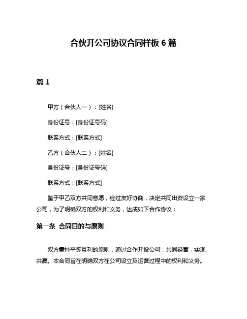 合伙开公司协议合同样板6篇