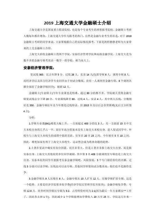 2019上海交通大学金融硕士介绍