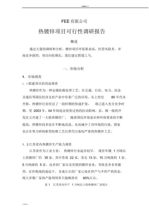 热镀锌项目可行性报告