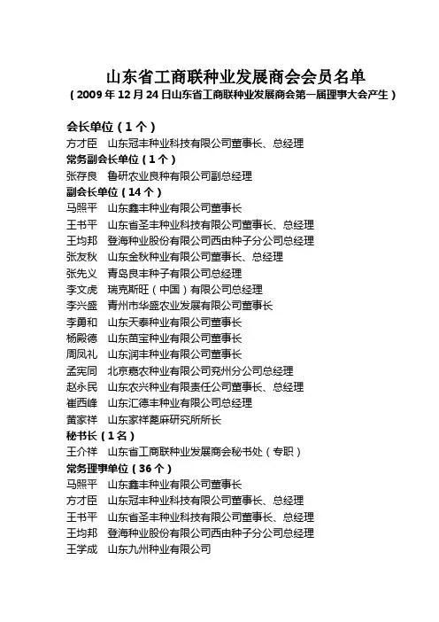 山东省工商联种业发展商会会员名单