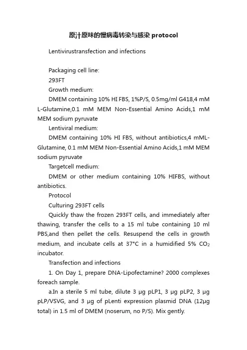 原汁原味的慢病毒转染与感染protocol