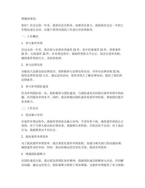 法官汇报个人工作总结报告