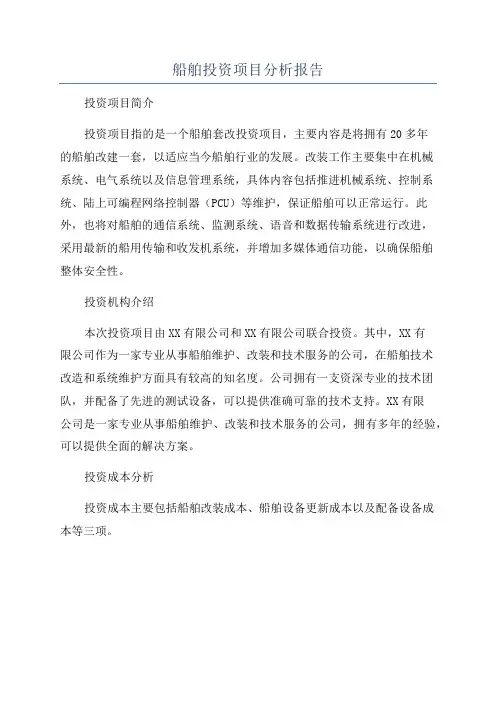 船舶投资项目分析报告