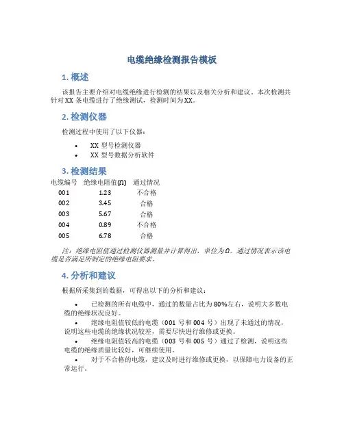 电缆绝缘检测报告模板