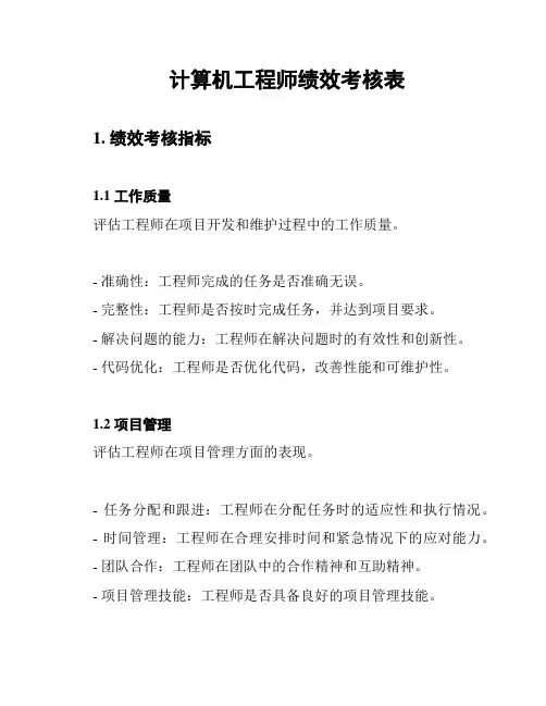 计算机工程师绩效考核表
