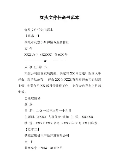 红头文件任命书范本