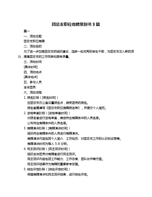 团总支职位竞聘策划书3篇