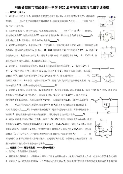 河南省信阳市淮滨县第一中学2020届中考物理复习电磁学训练题(2)