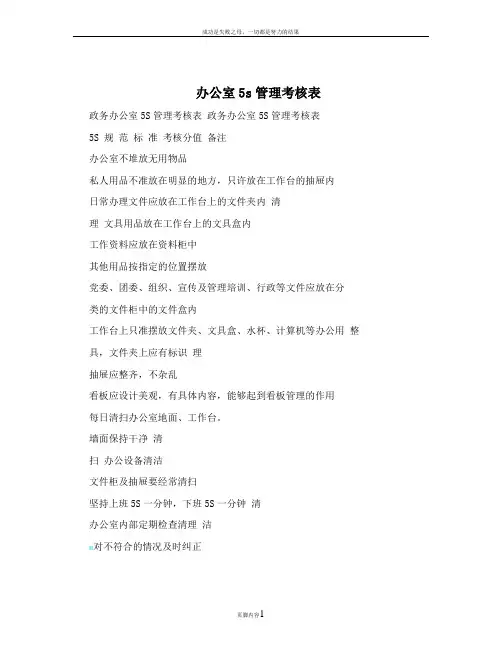 办公室5s管理考核表