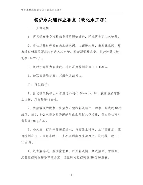 锅炉水处理作业要点(软化水工序)