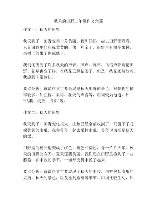 秋天的田野三年级作文六篇