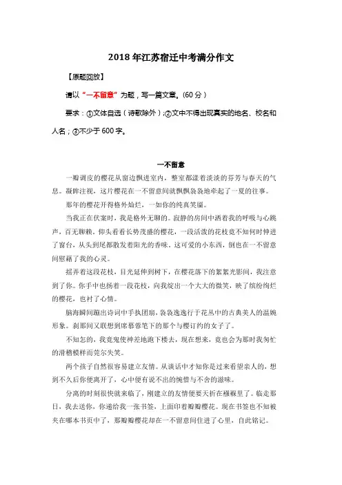 2018年江苏宿迁中考满分作文《一不留意》6