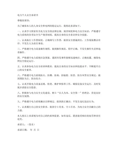 电力个人安全承诺书范文
