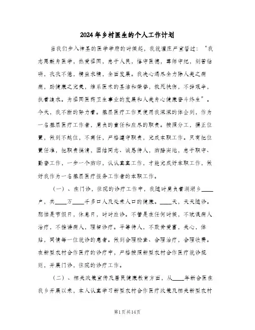 2024年乡村医生的个人工作计划(三篇)