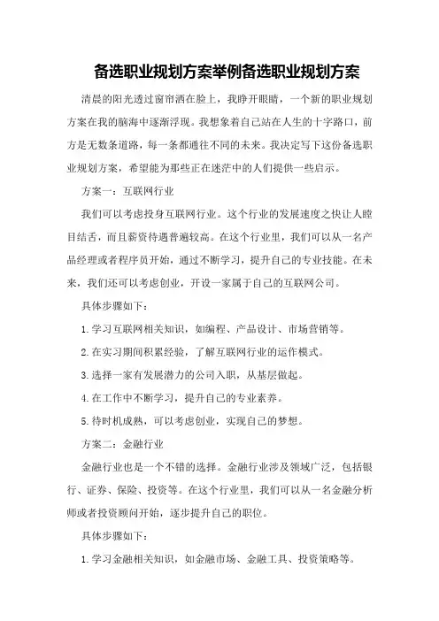 备选职业规划方案举例备选职业规划方案