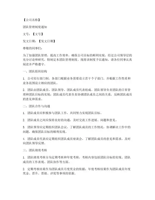 团队管理制度通知模板