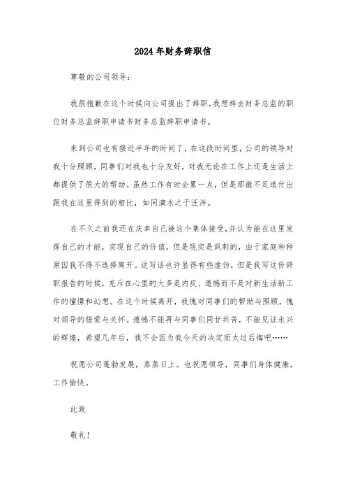 2024年财务辞职信(五篇)