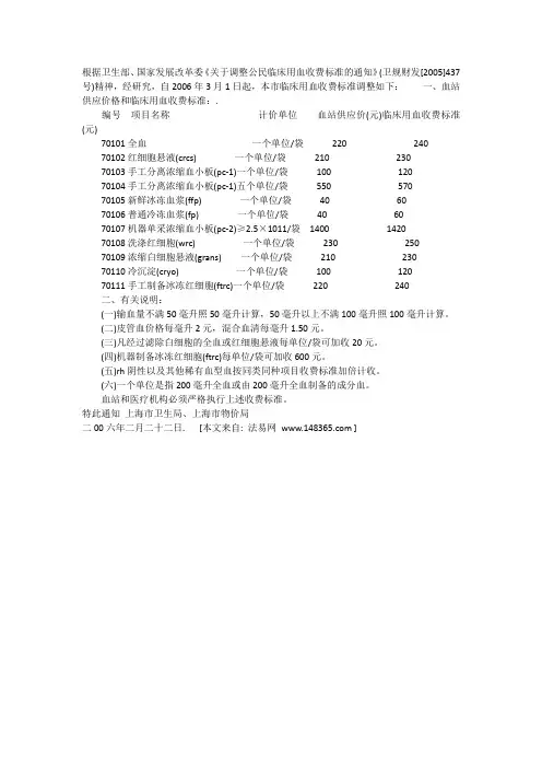 用血价格