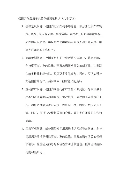 校团委问题清单及整改措施