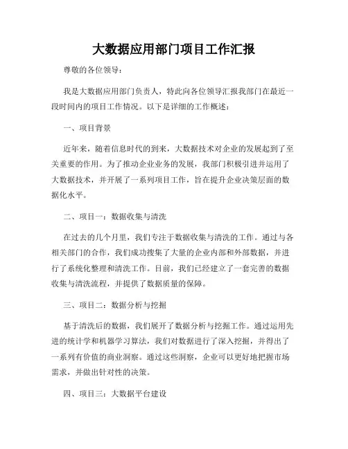 大数据应用部门项目工作汇报
