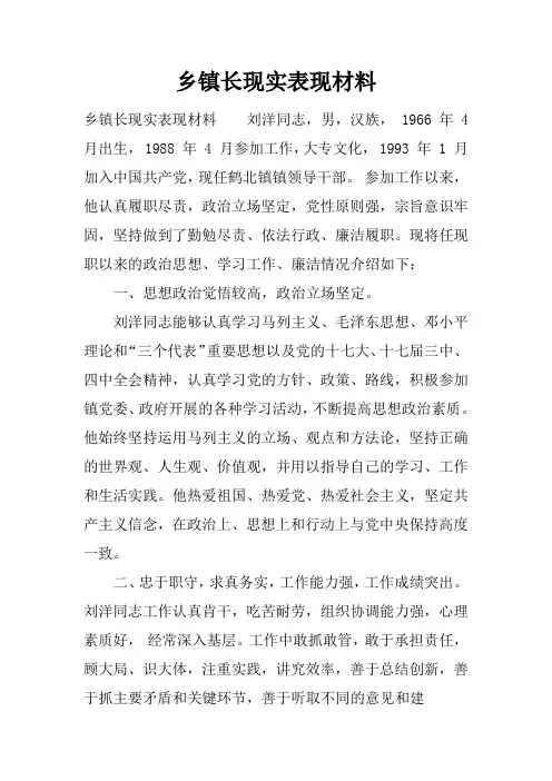 乡镇长现实表现材料