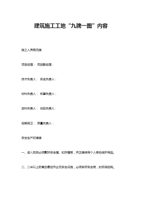 建筑施工工地“九牌一图”内容