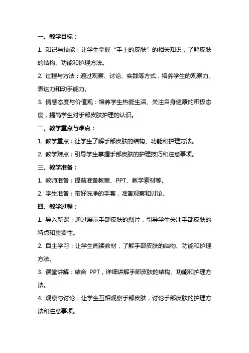 《手上的皮肤》语文教案范文