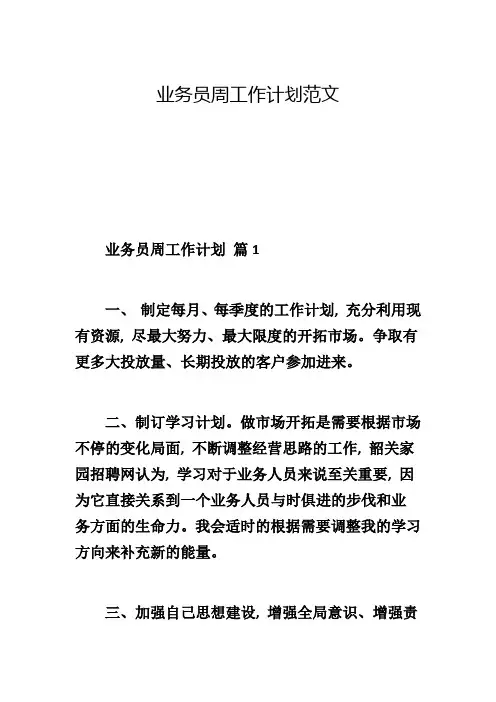 业务员周工作计划范文