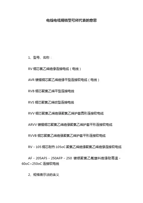 电线电缆规格型号所代表的意思