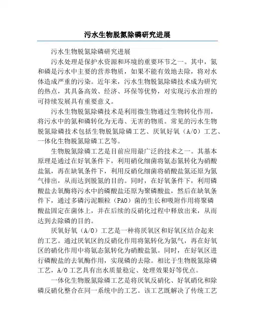污水生物脱氮除磷研究进展