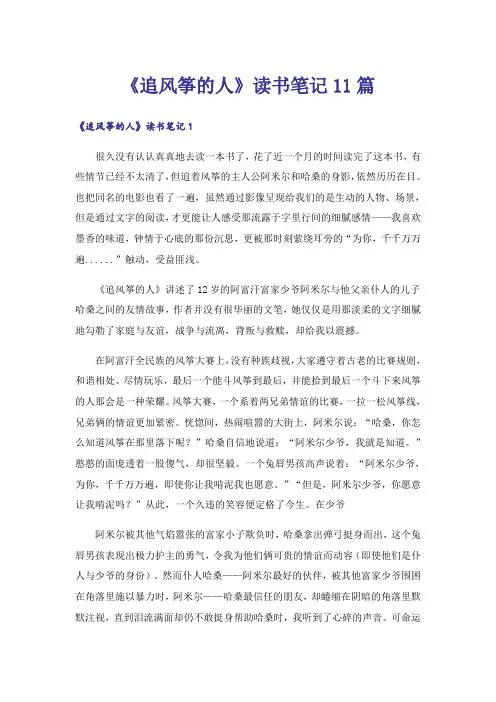 《追风筝的人》读书笔记11篇