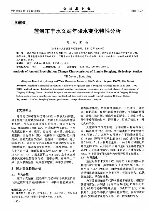 莲河东丰水文站年降水变化特性分析