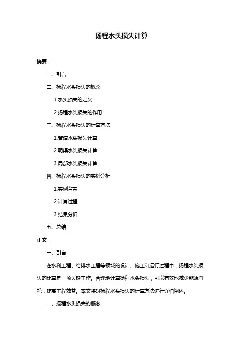 扬程水头损失计算